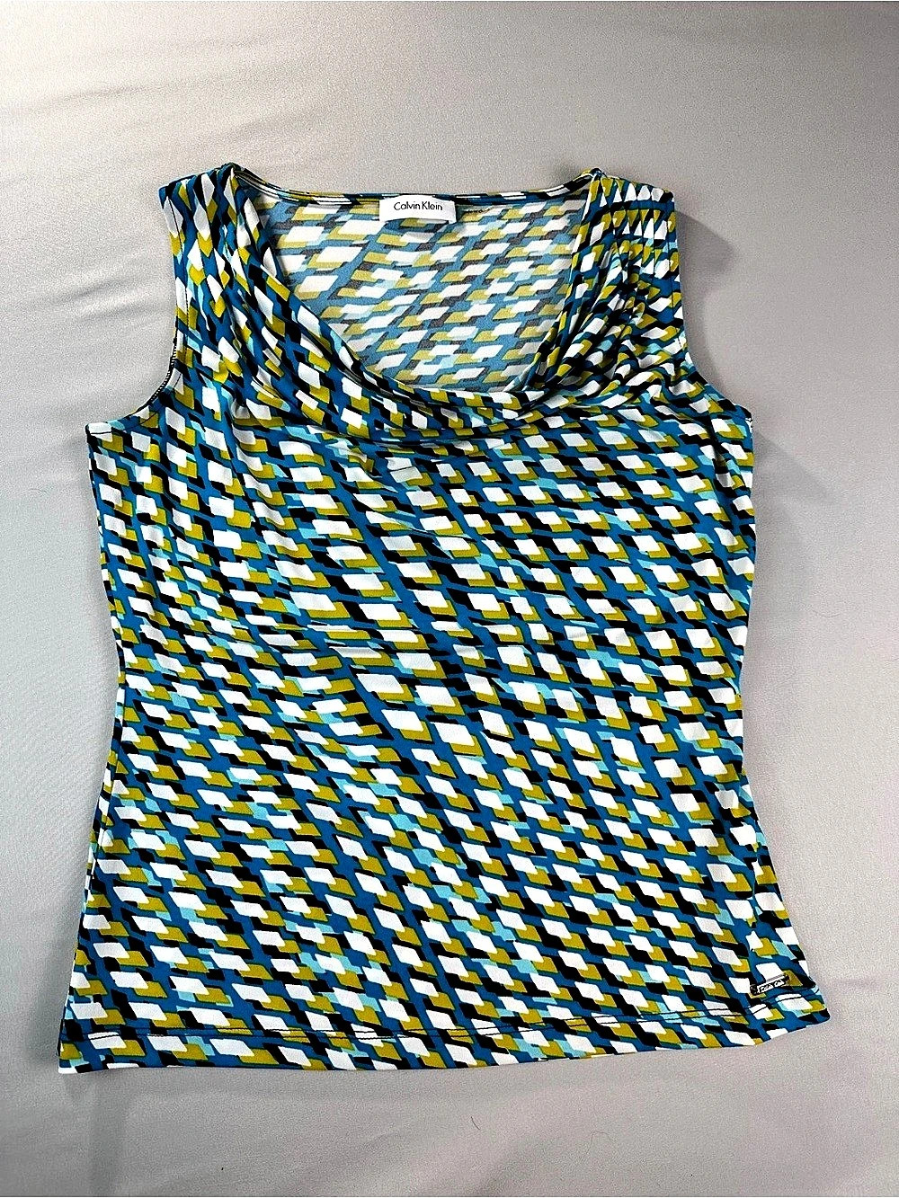 Calvin Klein Geometric Tank Top Blue Green White Small Sleeveless